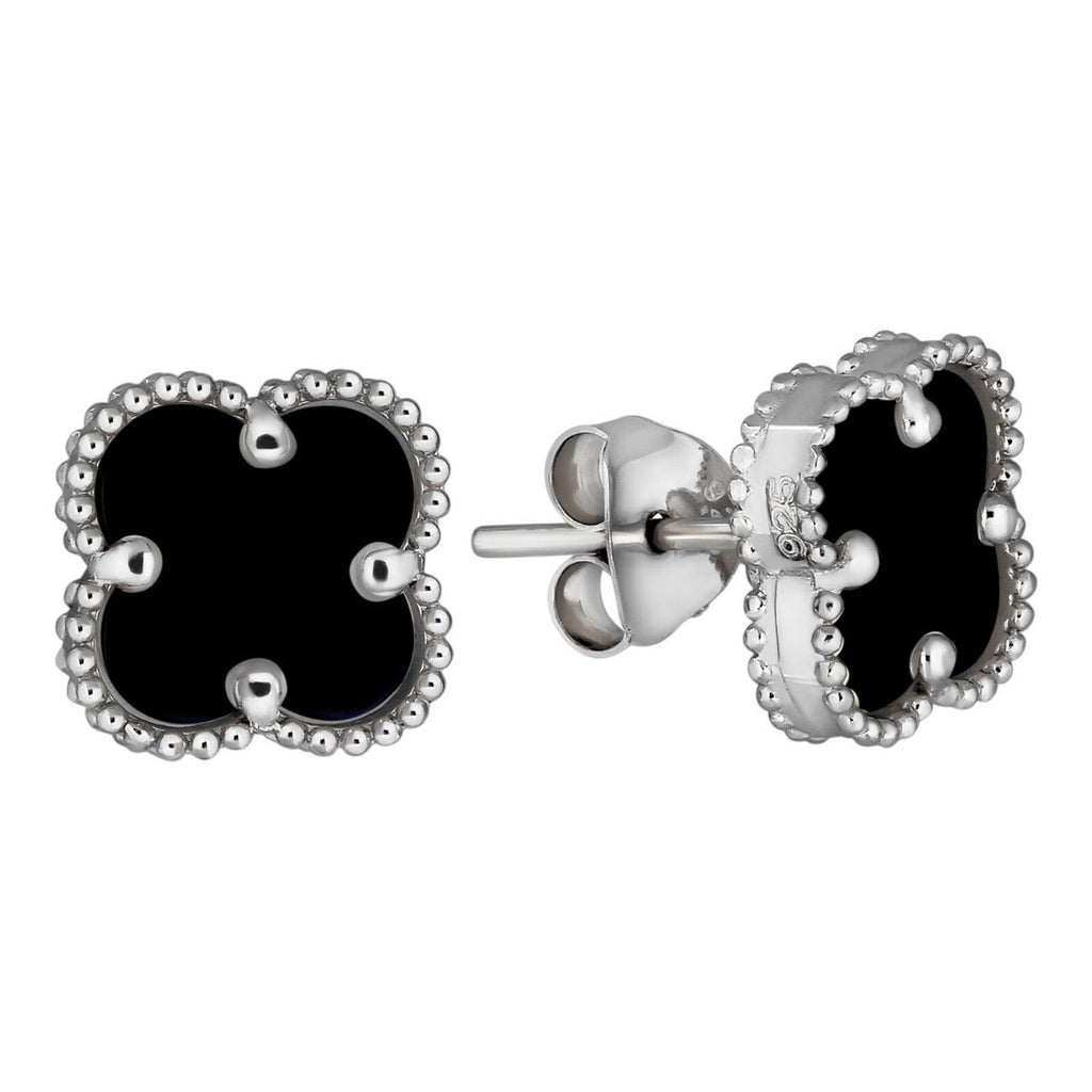 Black Onyx Clover Earrings - 925 Silver - 8mm-12mm