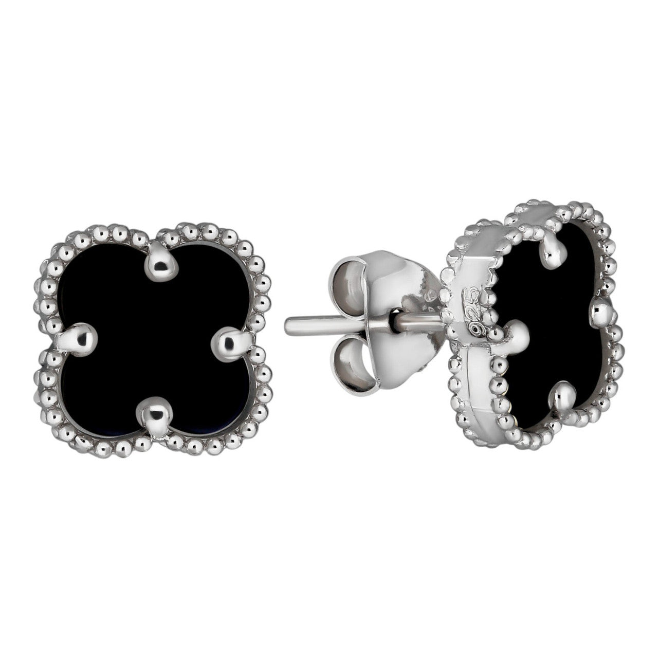 Black Onyx Clover Earrings - 925 Silver - 8mm-12mm