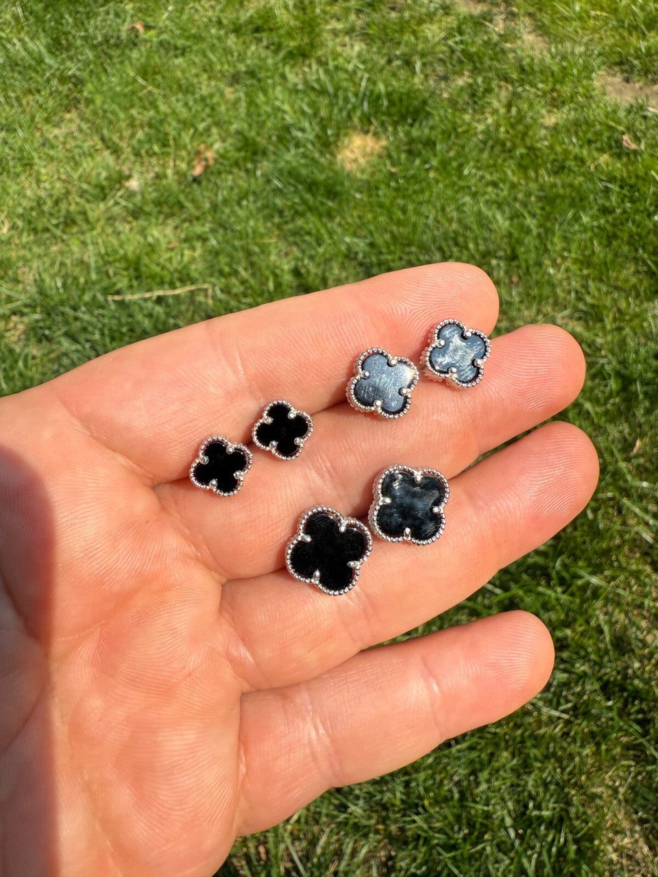 Black Onyx Clover Earrings - 925 Silver - 8mm-12mm