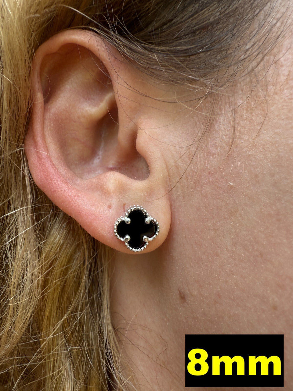 Black Onyx Clover Earrings - 925 Silver - 8mm-12mm
