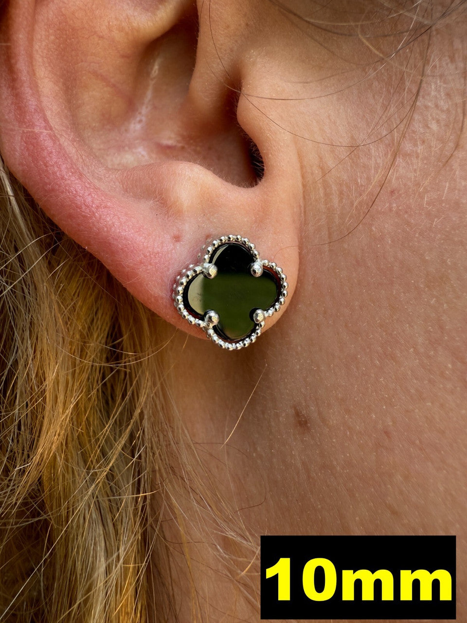 Black Onyx Clover Earrings - 925 Silver - 8mm-12mm