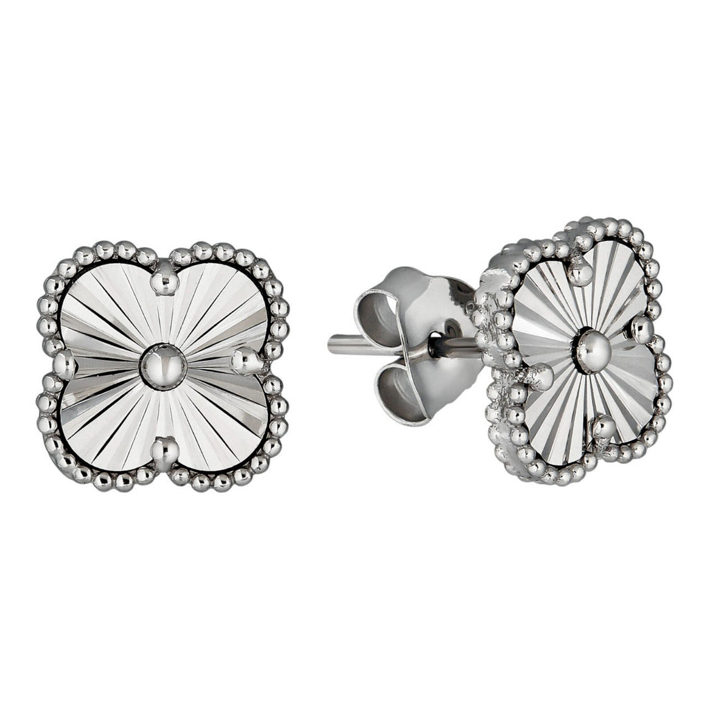 Diamond Cut Clover Earrings - 925 Silver - 8mm-12mm