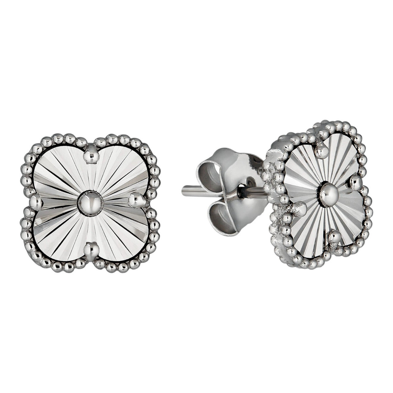 Diamond Cut Clover Earrings - 925 Silver - 8mm-12mm