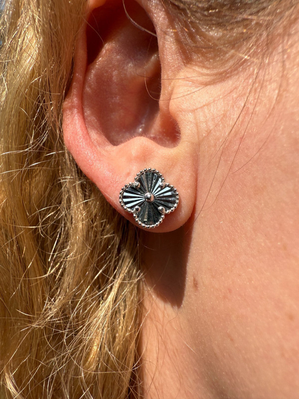 Diamond Cut Clover Earrings - 925 Silver - 8mm-12mm