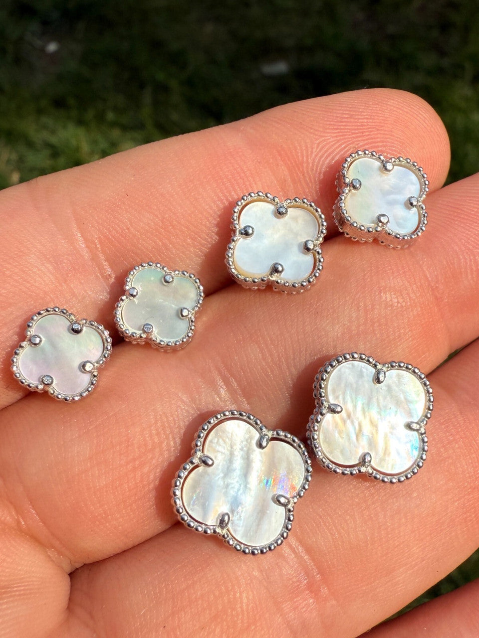 Mother Of Pearl Clover Earrings - 925 Silver - 8mm-12mm