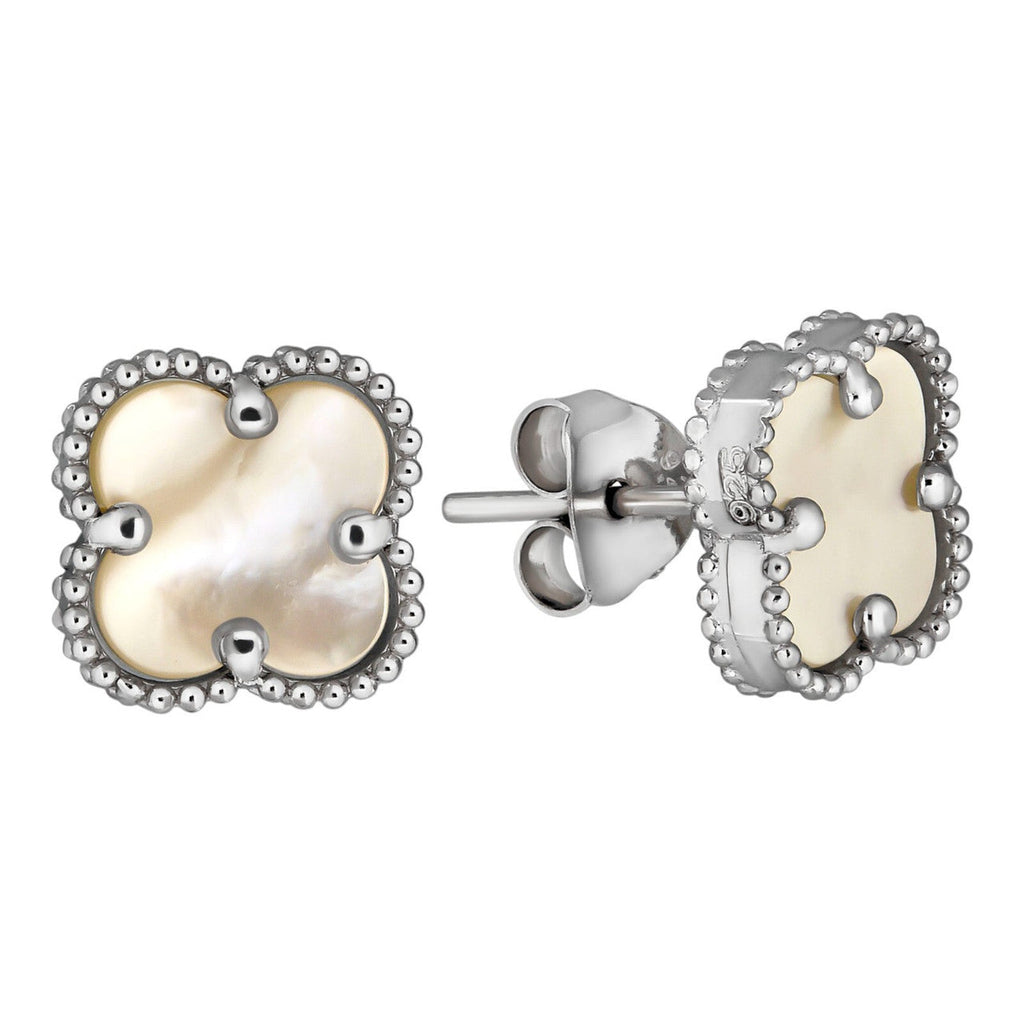 Mother Of Pearl Clover Earrings - 925 Silver - 8mm-12mm