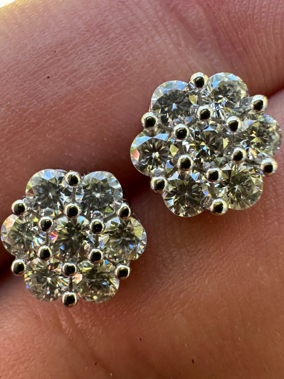 Cluster Iced Out Honeycomb Set Earrings - Silver - CZ Stones - 6mm -12mm
