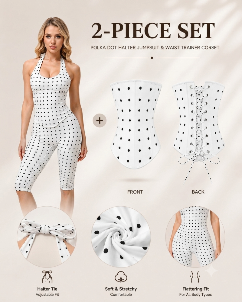 Conjunto Mono Capri de Lunares con Corsé Moldeador – Efecto Reloj de Arena