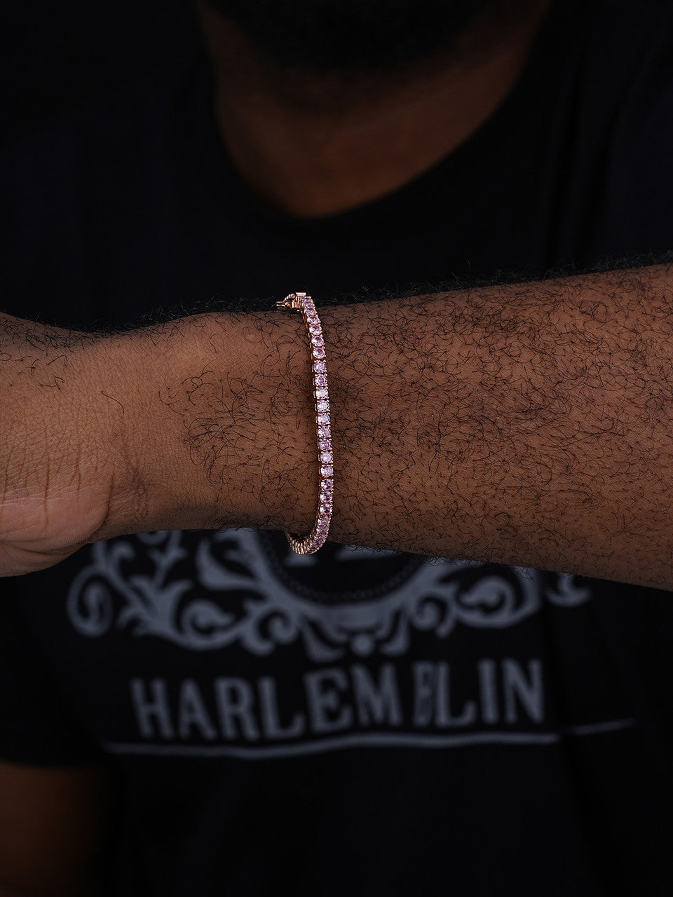 3mm Pink CZ Tennis Bracelet Real Iced 925 Sterling Silver 14k Rose Gold Plated
