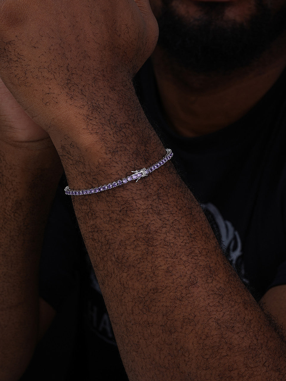 3mm Purple CZ Tennis Bracelet Real Iced 925 Sterling Silver Mens Ladies 6-8.5"