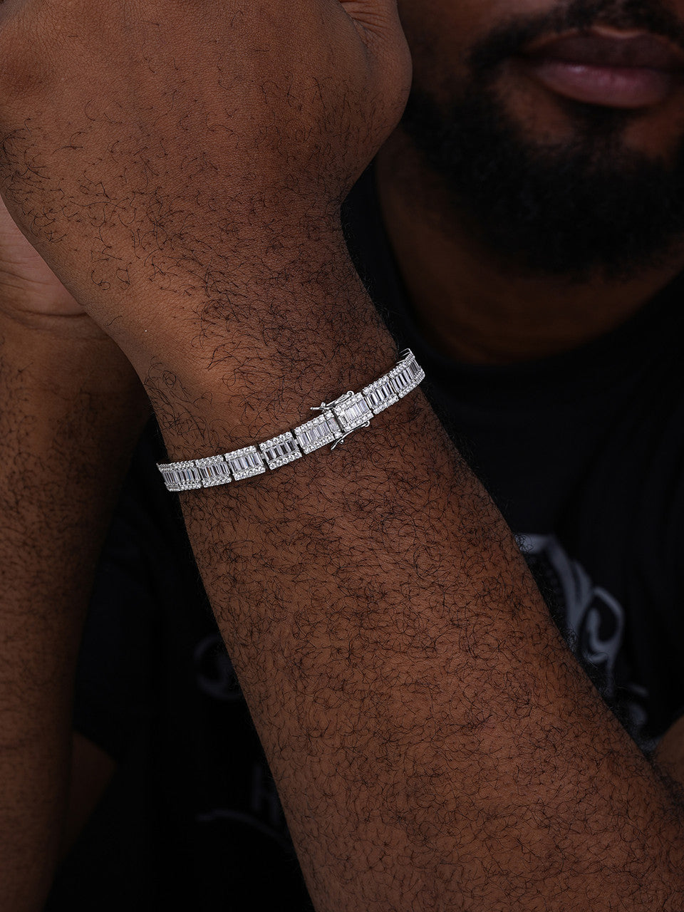 MOISSANITE Rapper Exclusive Baguette Tennis Link Bracelet Iced Out - 925 Silver - 8mm - 7.5"-8.5"