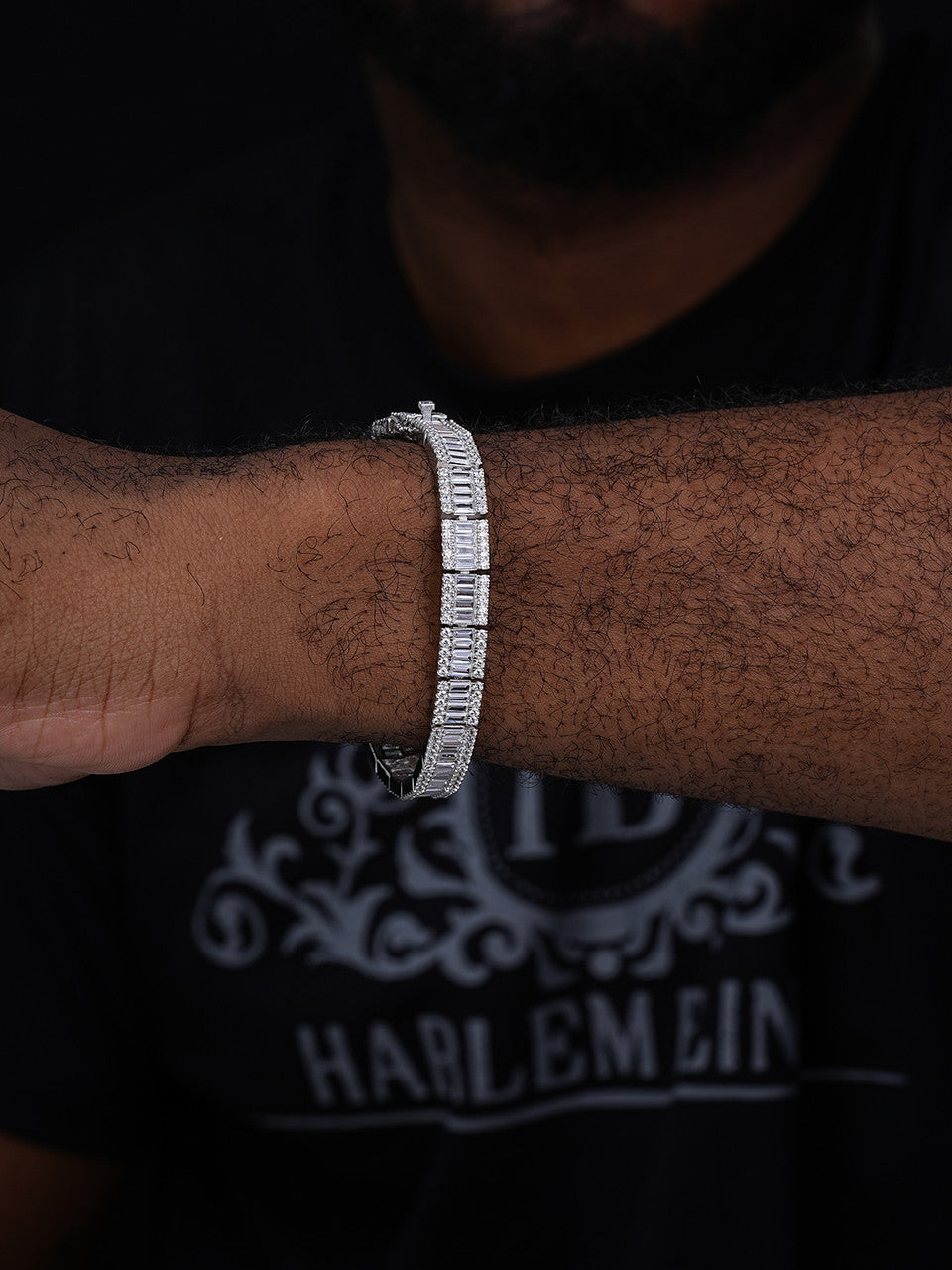 Rapper Exclusive Baguette Tennis Link Bracelet Iced Out CZ Stones - 925 Silver - 8mm - 7.5"-8.5"