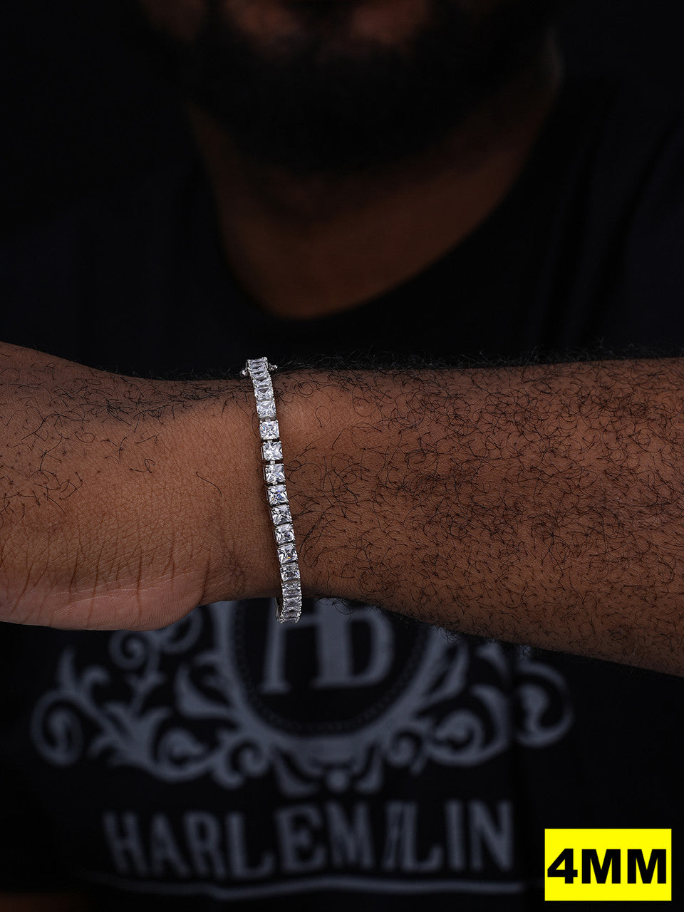 REAL MOISSANITE Iced Square Princess Cut Tennis Bracelet 925 Silver 3-5mm 6-8.5"