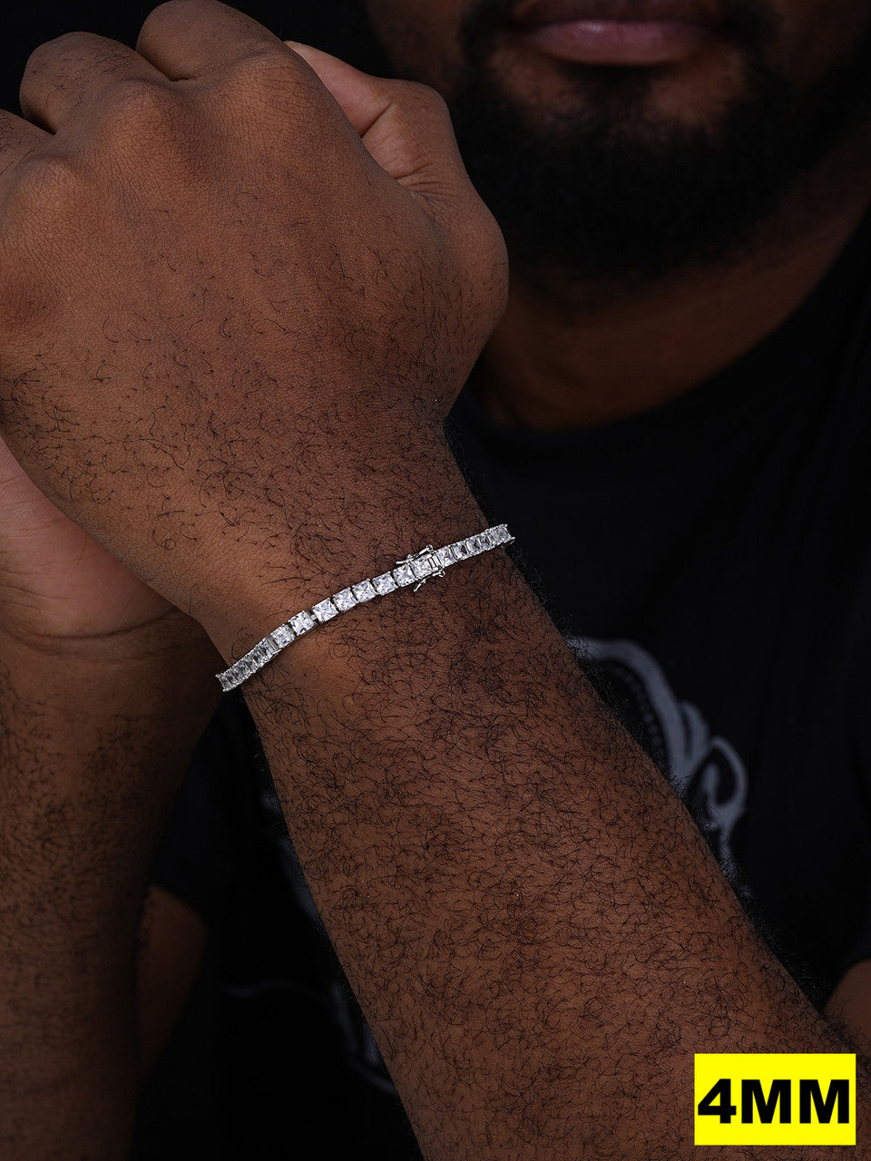 REAL MOISSANITE Iced Square Princess Cut Tennis Bracelet 925 Silver 3-5mm 6-8.5"