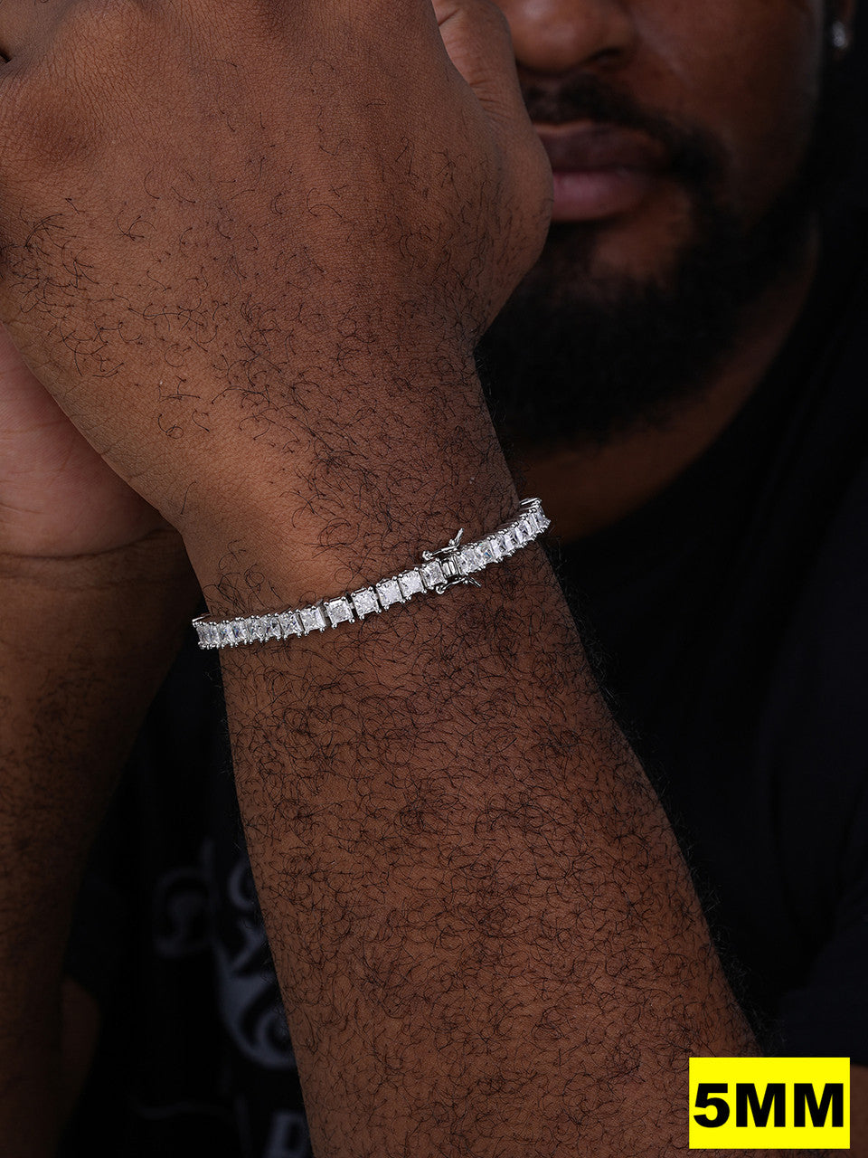 REAL MOISSANITE Iced Square Princess Cut Tennis Bracelet 925 Silver 3-5mm 6-8.5"