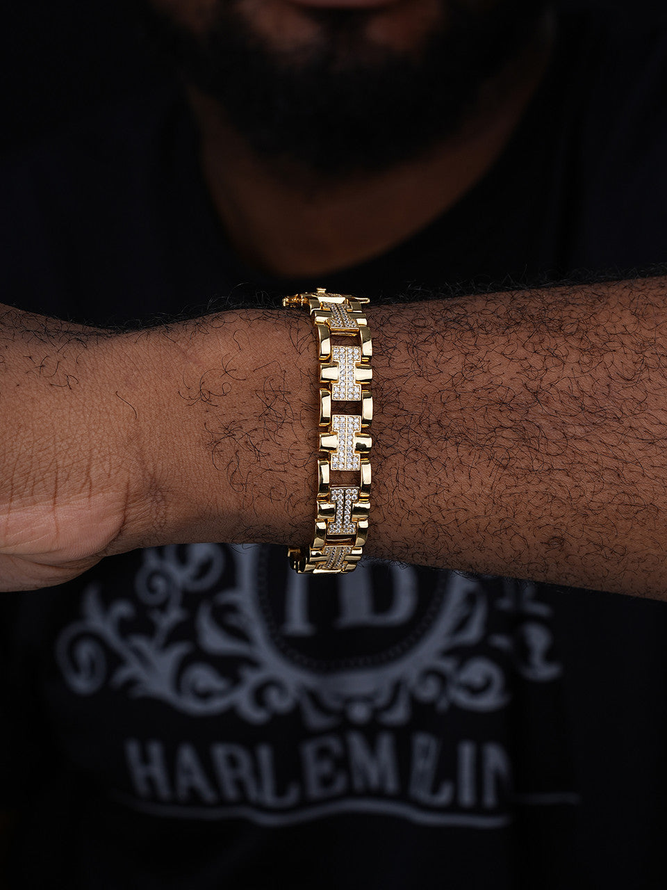 Custom Hermes Presidential Link Bracelet Iced Out CZ Stones - 14k Gold Vermeil 925 Silver - 12mm - 7.5"-8.5"