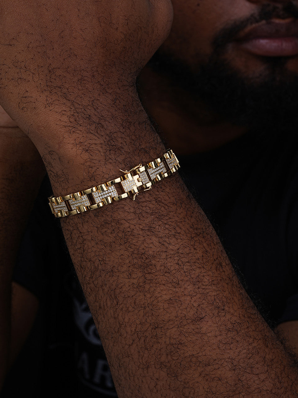 Custom Hermes Presidential Link Bracelet Iced Out CZ Stones - 14k Gold Vermeil 925 Silver - 12mm - 7.5"-8.5"