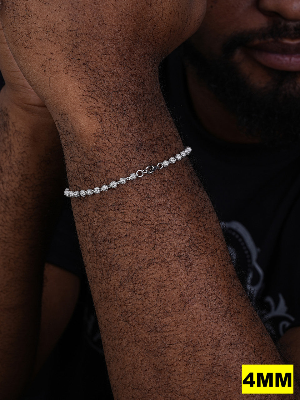 MOISSANITE Bead Ball Dogtag Bracelet - 925 Silver - 4mm-10mm - 7.5"-8.5"