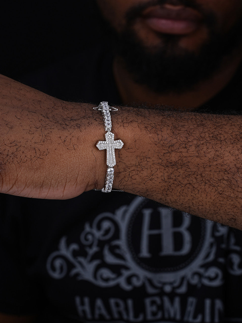 Cross Tennis Bracelet Iced Out CZ Stones - 925 Silver - 4mm - 6"-8.5"