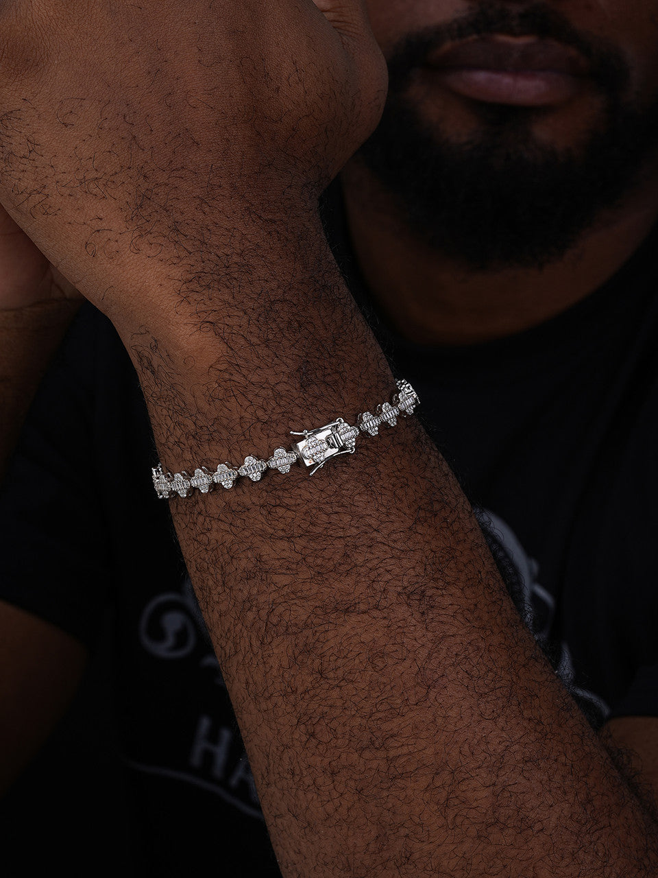 MOISSANITE Graduated Baguette Clover Bracelet Iced Out - 925 Silver - 12mm - 6"-8.5"