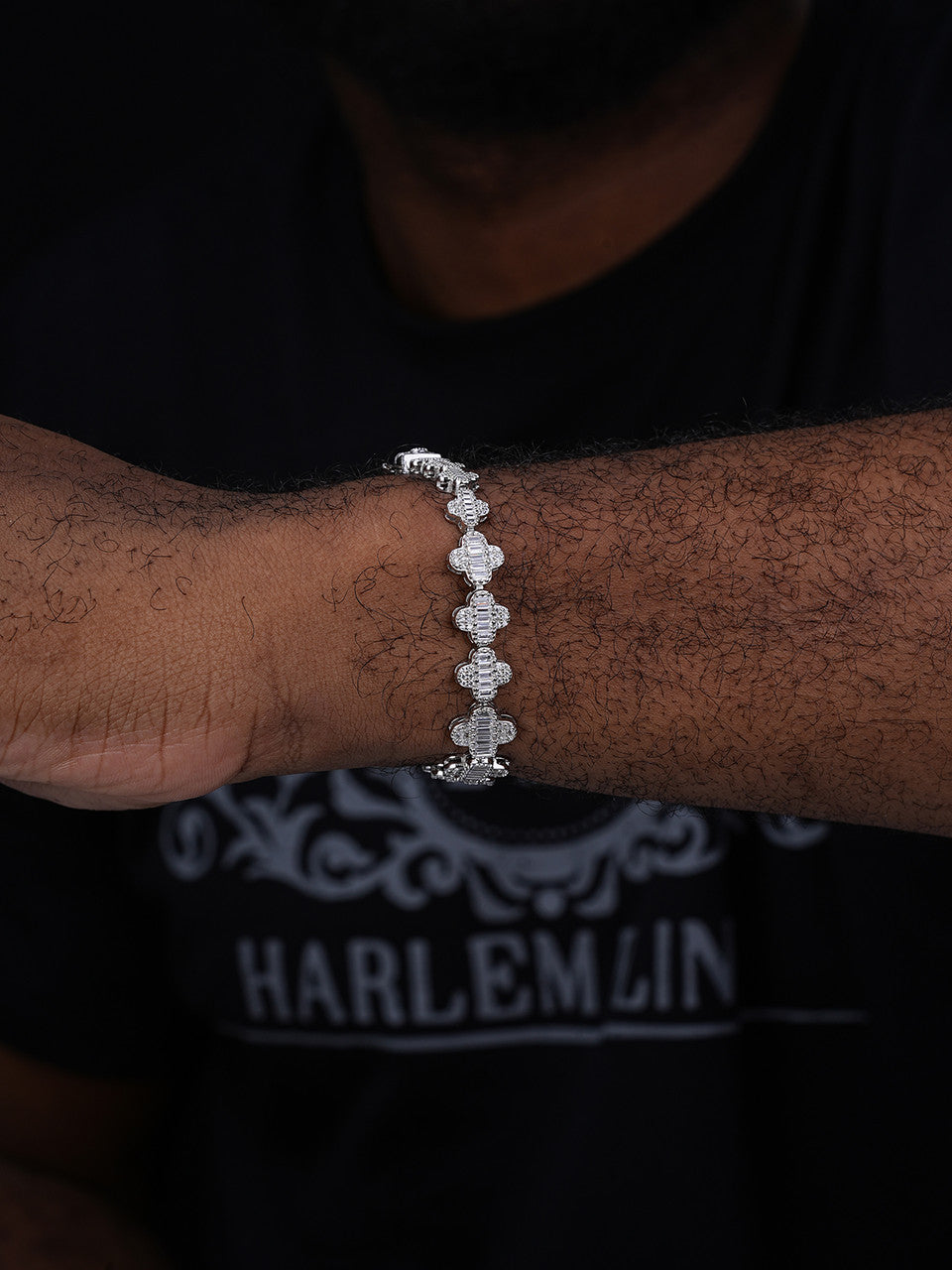 Graduated Baguette Clover Bracelet Iced Out CZ Stones - 925 Silver - 12mm - 6"-8.5"