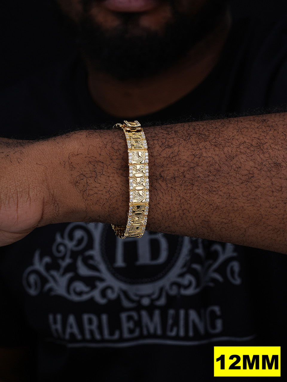 MOISSANITE Classic Nugget Bracelet Iced Out - 14k Gold Vermeil 925 Silver - 14k Gold Vermeil 925 Silver - 8mm-16mm - 7"-8.5"