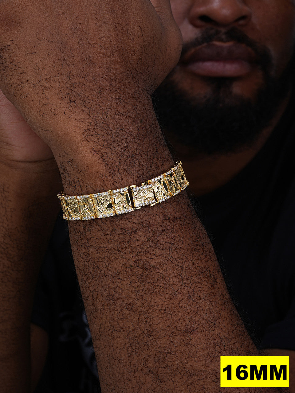 MOISSANITE Classic Nugget Bracelet Iced Out - 14k Gold Vermeil 925 Silver - 14k Gold Vermeil 925 Silver - 8mm-16mm - 7"-8.5"