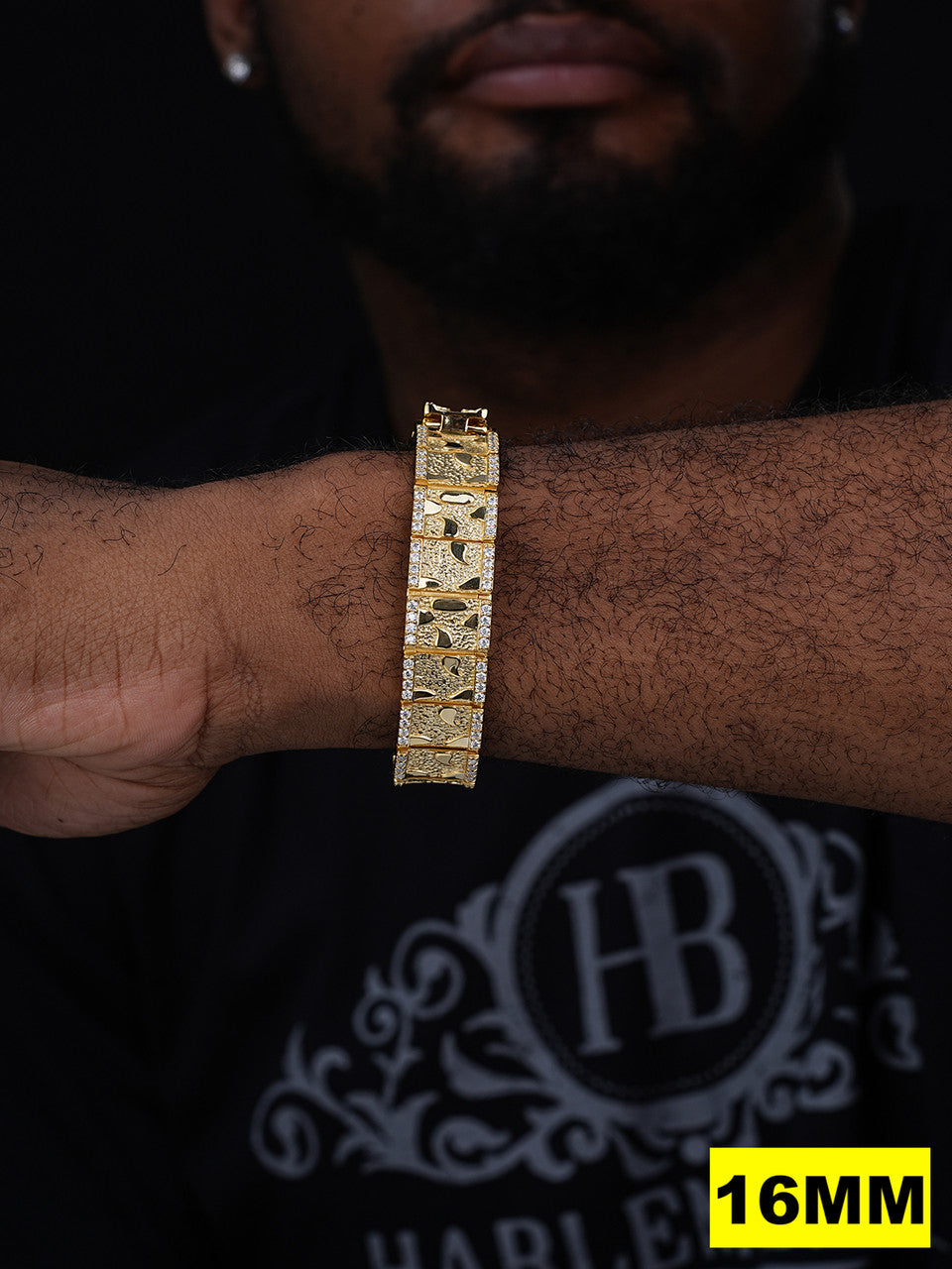 MOISSANITE Classic Nugget Bracelet Iced Out - 14k Gold Vermeil 925 Silver - 14k Gold Vermeil 925 Silver - 8mm-16mm - 7"-8.5"