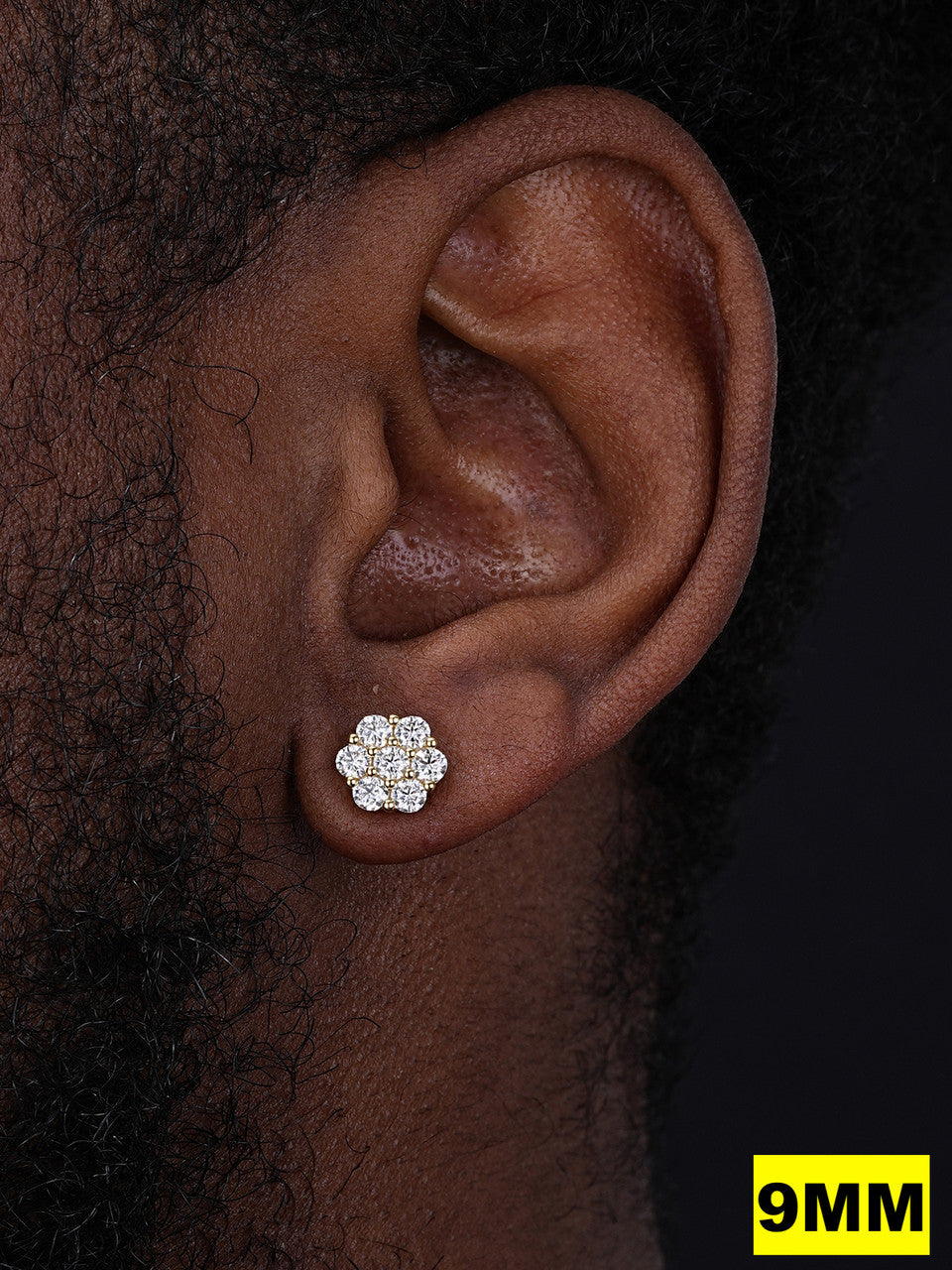 MOISSANITE Cluster Iced Out Honeycomb Set Earrings - 14k Gold Vermeil 925 Silver - 6mm -11mm