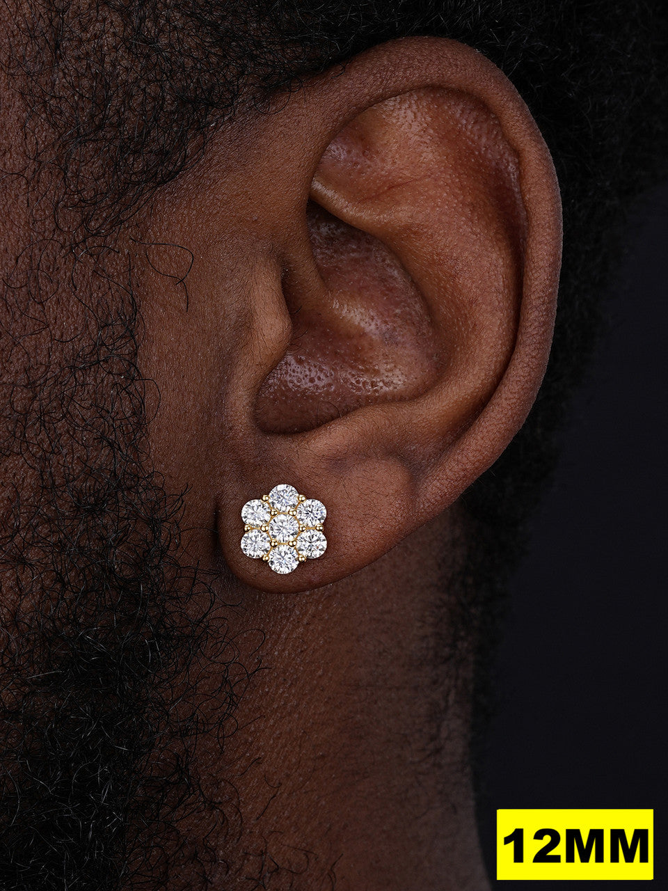 Cluster Flower Set Earrings Real 14k Gold Over 925 Silver 6-12mm Iced CZ Stones