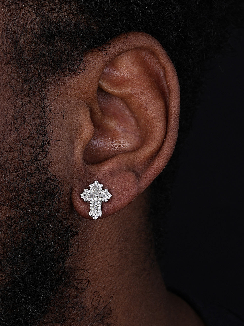 MOISSANITE Baguette Gothic Cross Iced Out Earrings - 925 Silver - 11x15mm