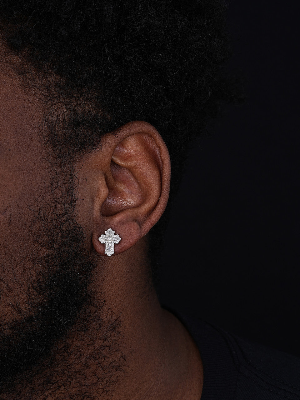 MOISSANITE Baguette Gothic Cross Iced Out Earrings - 925 Silver - 11x15mm