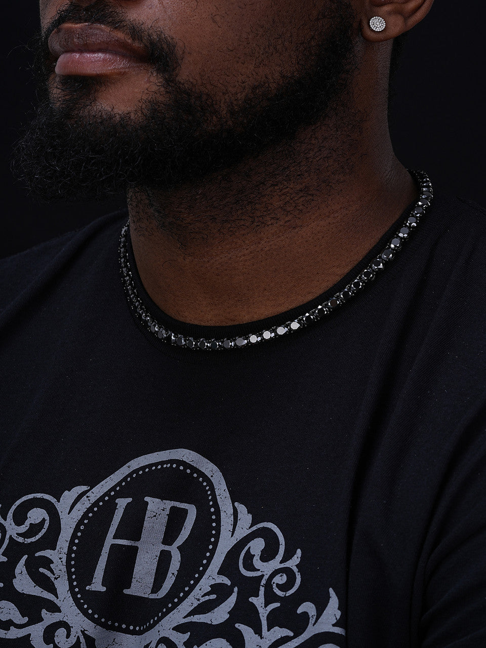 Black Moissanite Tennis Chain Necklace Iced Out - Black Rhodium Over 925 Silver - 7mm - 16"-28"