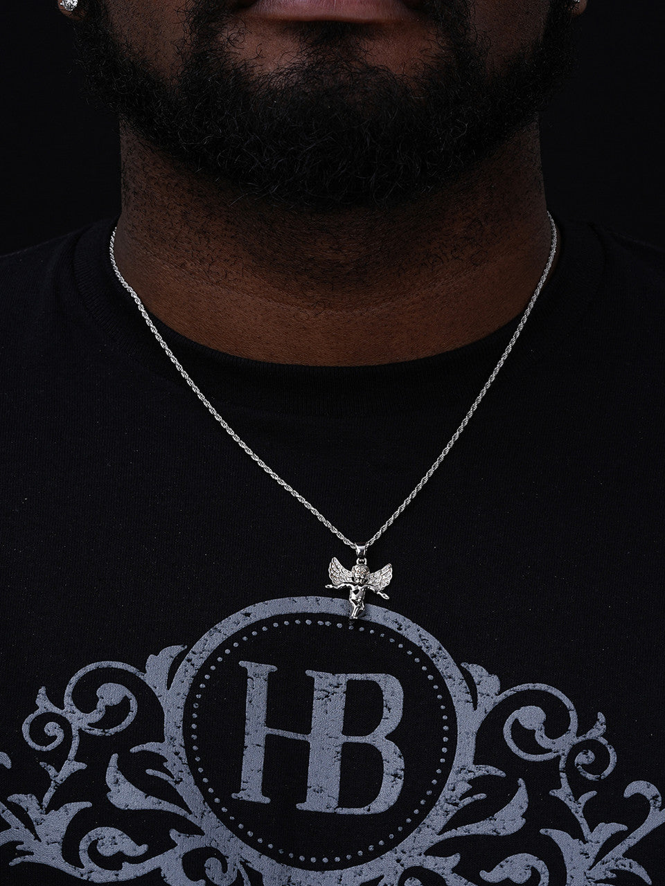 Guardian Micro Angel Hip Hop Pendant - 14k Gold Vermeil Or 925 Silver - CZ Stones - Small 1"
