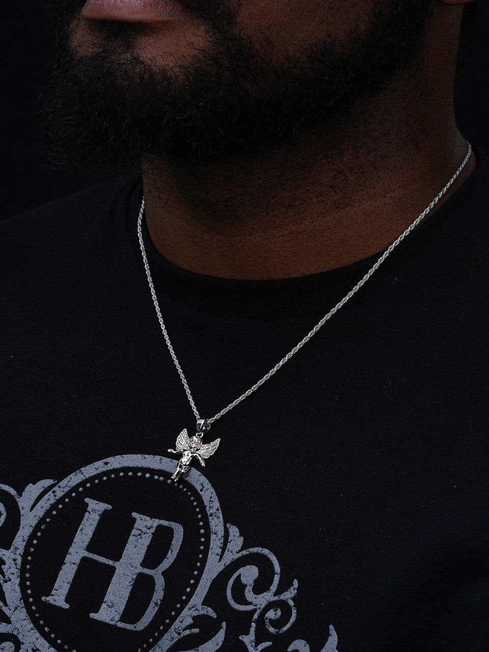 Guardian Micro Angel Hip Hop Pendant - 14k Gold Vermeil Or 925 Silver - CZ Stones - Small 1"