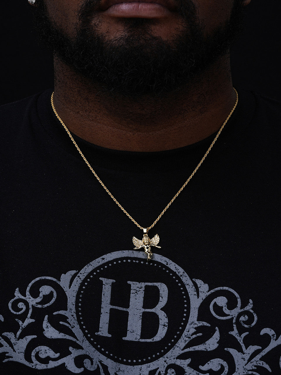 Guardian Micro Angel Hip Hop Pendant - 14k Gold Vermeil Or 925 Silver - CZ Stones - Small 1"