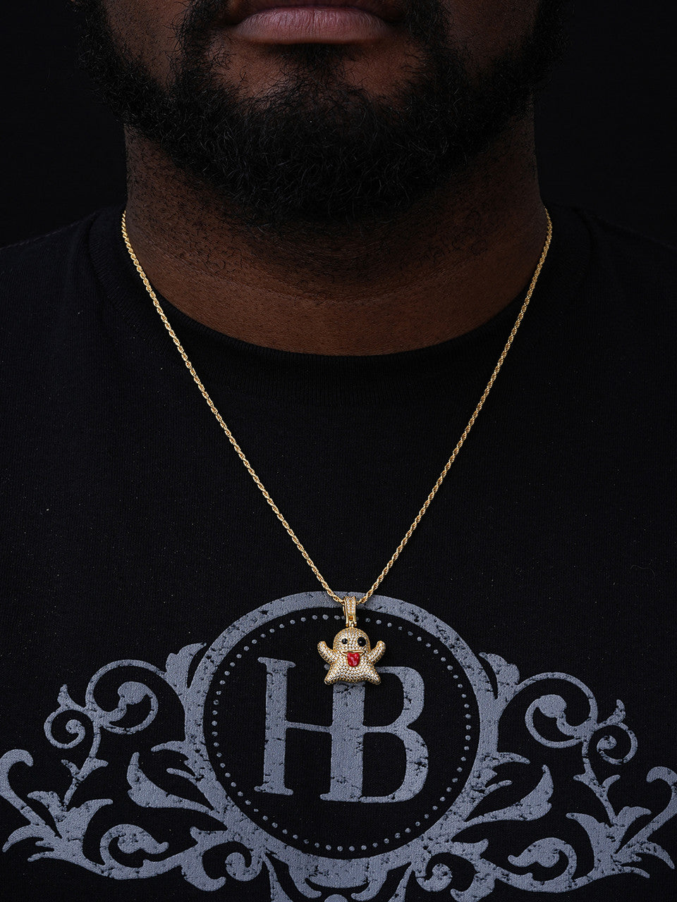 Laughing Ghost Piece Pendant - 14k Gold Vermeil Or 925 Silver - CZ Stones - Small 1"