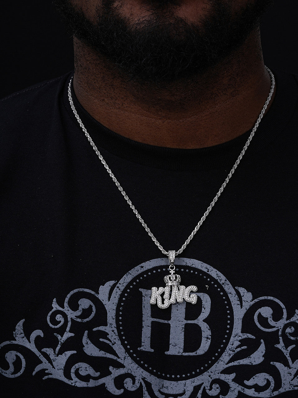 MOISSANITE King W. Crown Hip Hop Pendant - 14k Gold Vermeil Or 925 Silver - Medium 1.75"