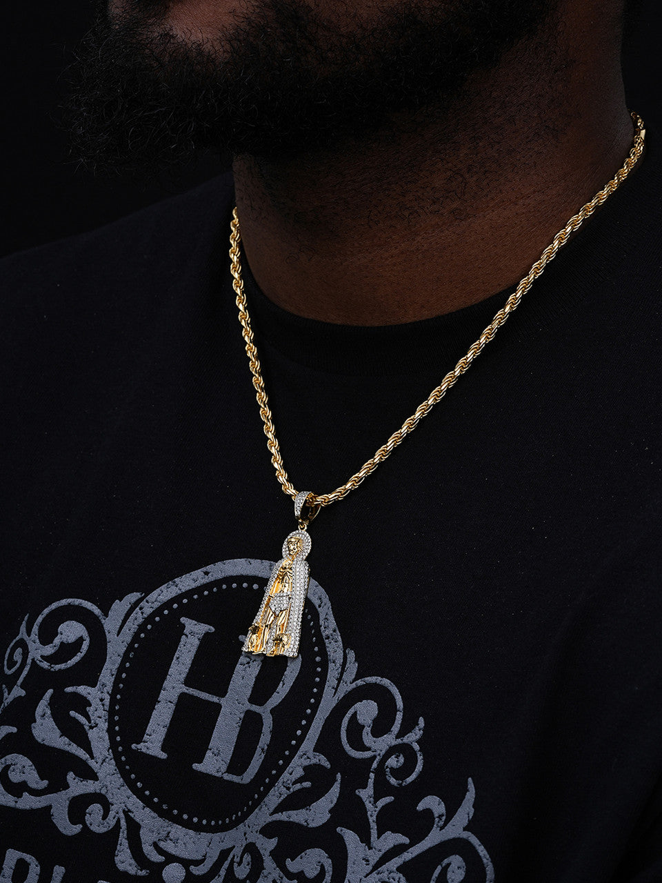 Iced Saint St Lazarus Pendant  - 14k Yellow Gold or 925 Silver - CZ Stones - Large 2.5"