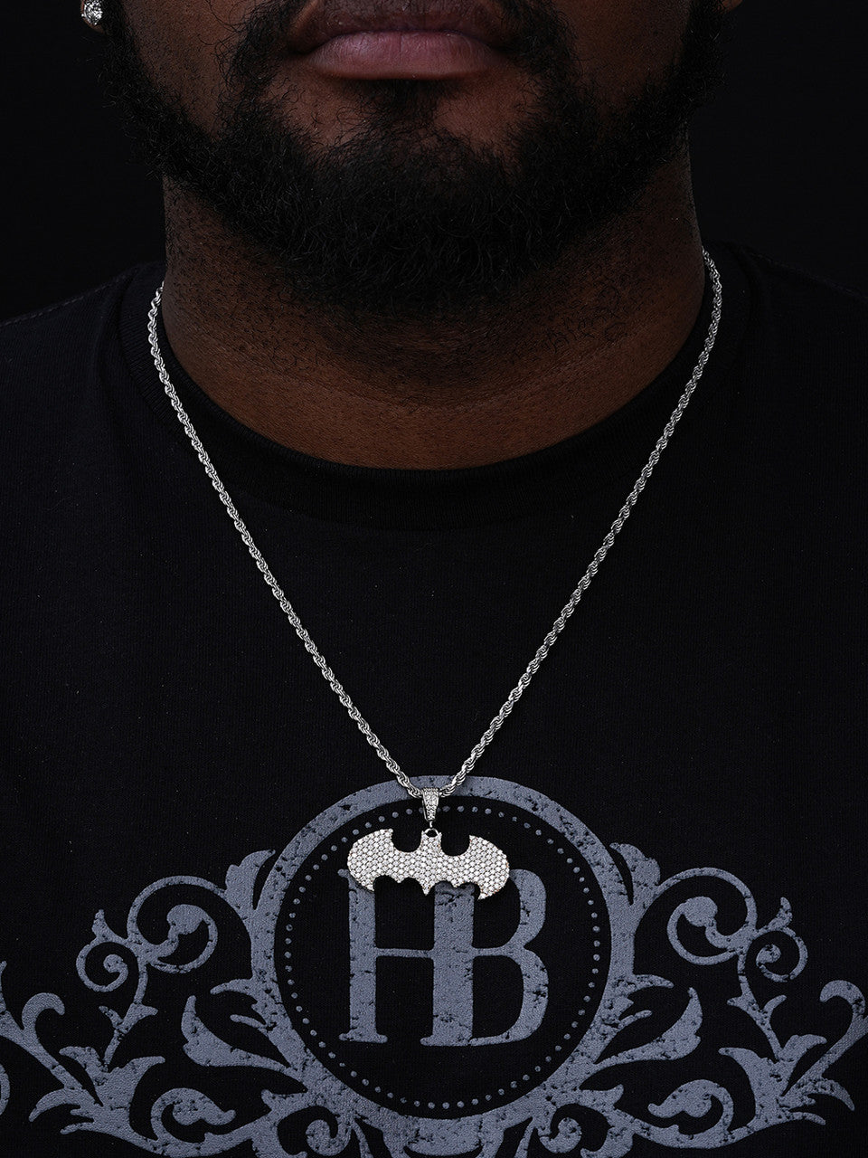 MOISSANITE Batman Superhero Iced Out Pendant - 14k Gold Vermeil Or 925 Silver - Small 1.5"