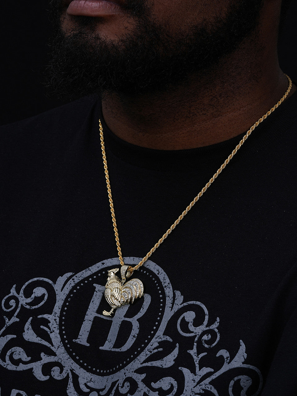 MOISSANITE Rooster Gallo Iced Out Pendant - 14k Gold Vermeil Or 925 Silver - Small 1.5"