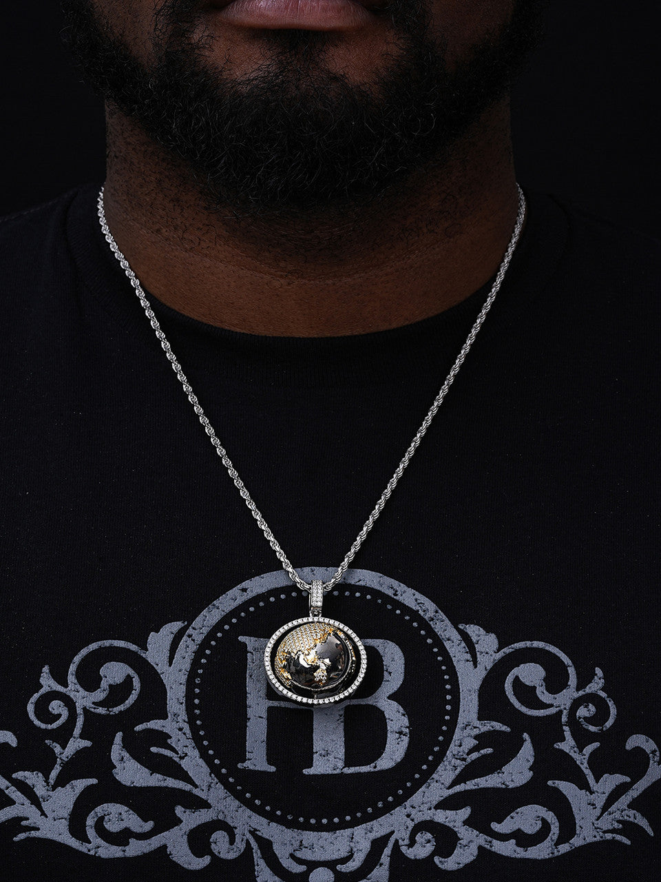 MOISSANITE 3D Spinning Globe Hip Hop Pendant - 14k Yellow Gold Vermeil Or 925 Silver - Large 2"