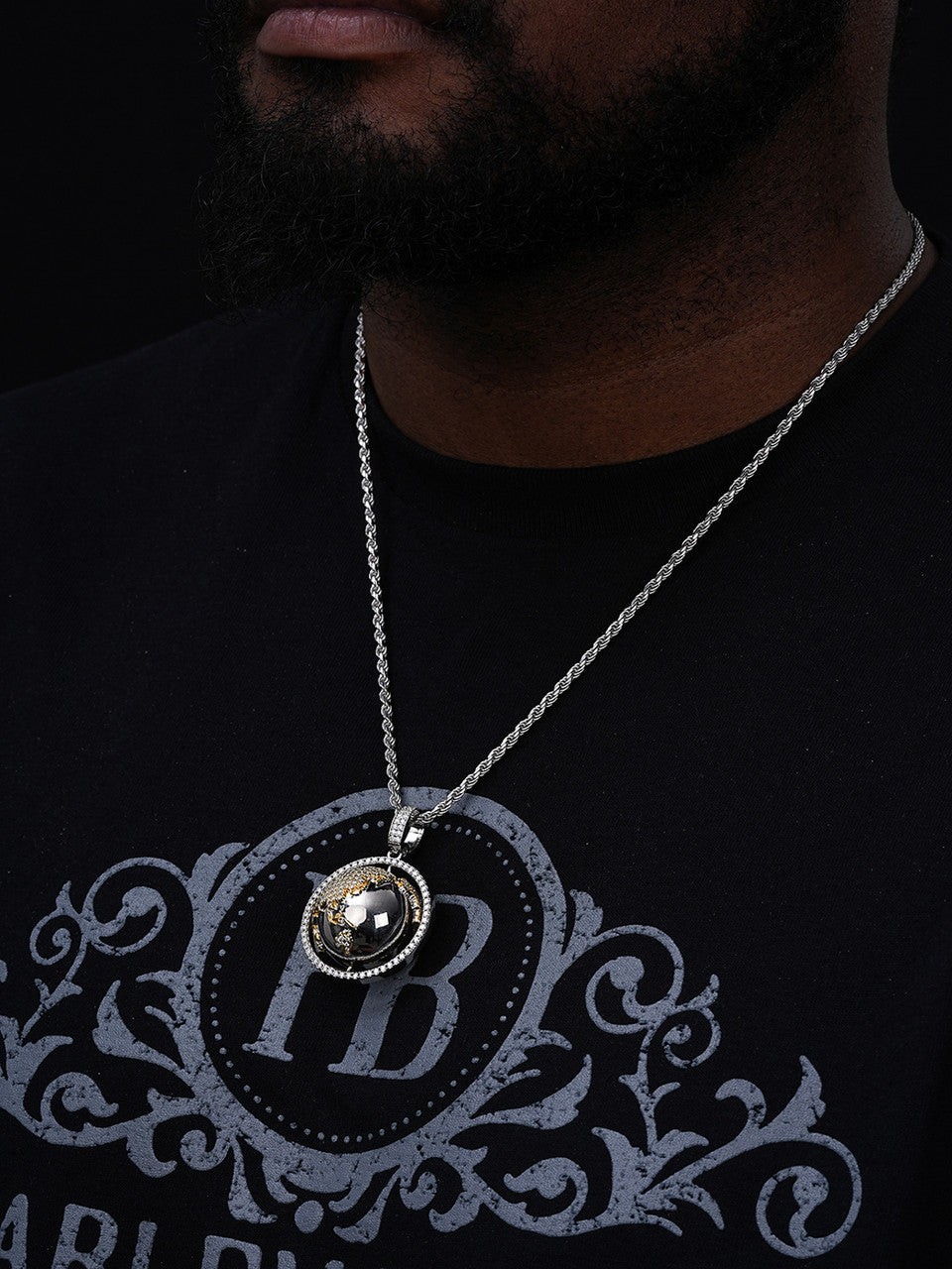 MOISSANITE 3D Spinning Globe Hip Hop Pendant - 14k Yellow Gold Vermeil Or 925 Silver - Large 2"