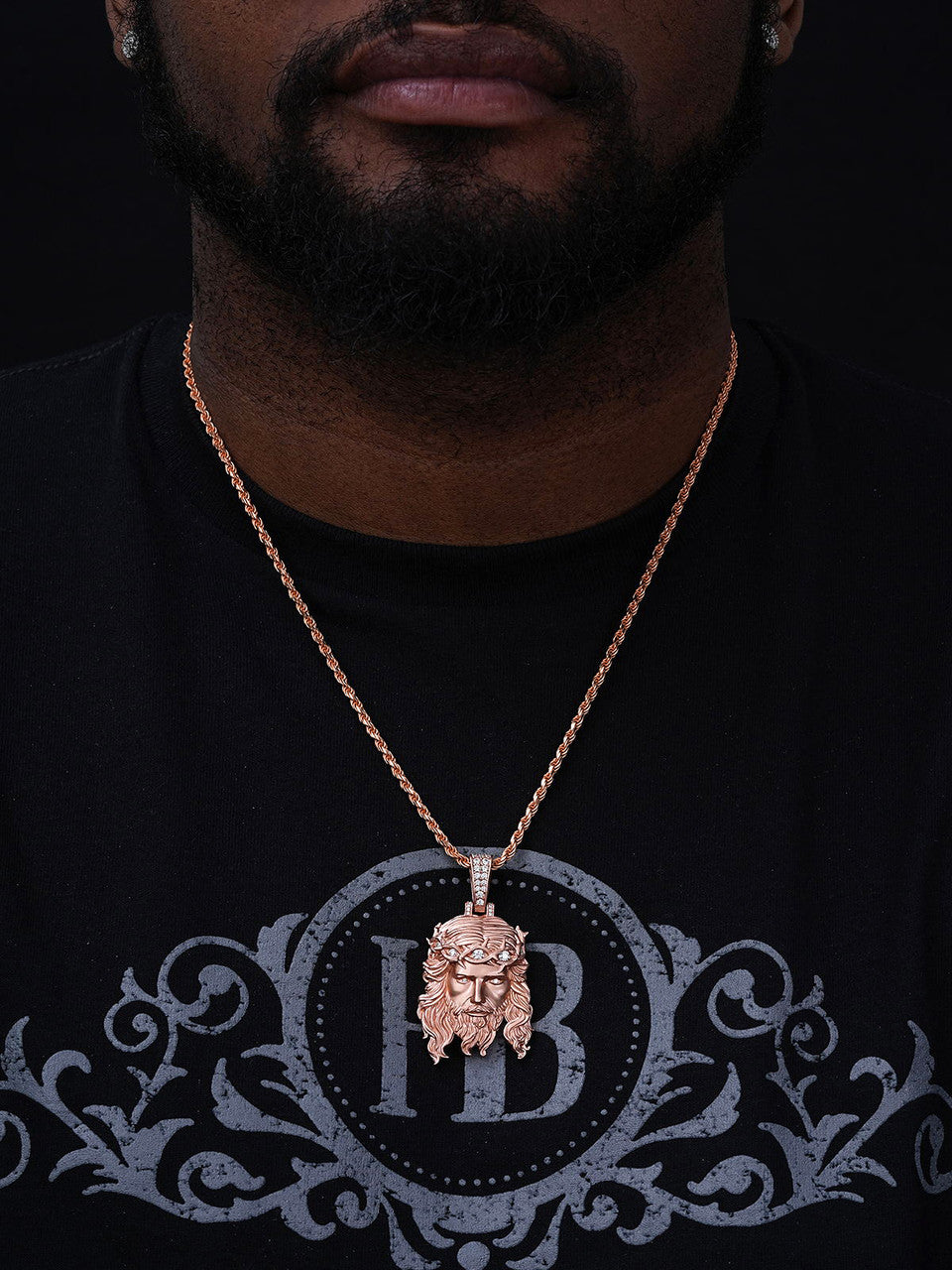MOISSANITE #1 Bestseller Jesus Piece Pendant - Sandblasted Matte Finish 14k Rose Gold Vermeil 925 Silver - 3 Sizes 1.5"-3"