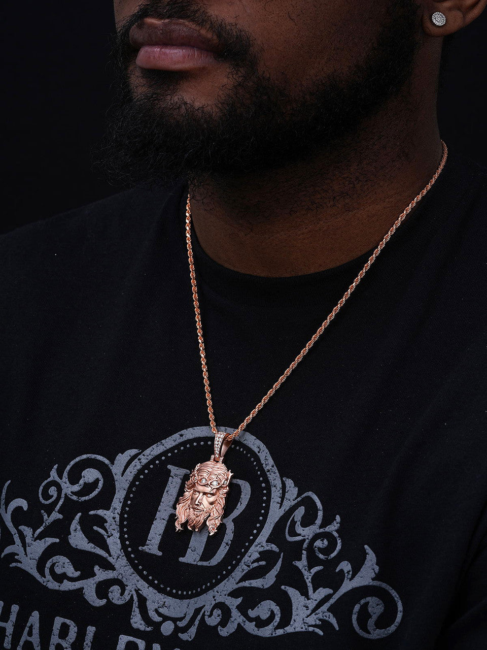 MOISSANITE #1 Bestseller Jesus Piece Pendant - Sandblasted Matte Finish 14k Rose Gold Vermeil 925 Silver - 3 Sizes 1.5"-3"