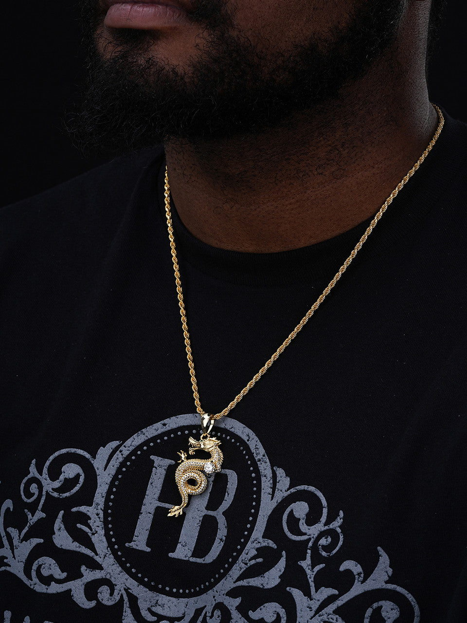 MOISSANITE 3D Dragon Hip Hop Pendant - 14k Gold Vermeil Or 925 Silver - Medium 2.25"
