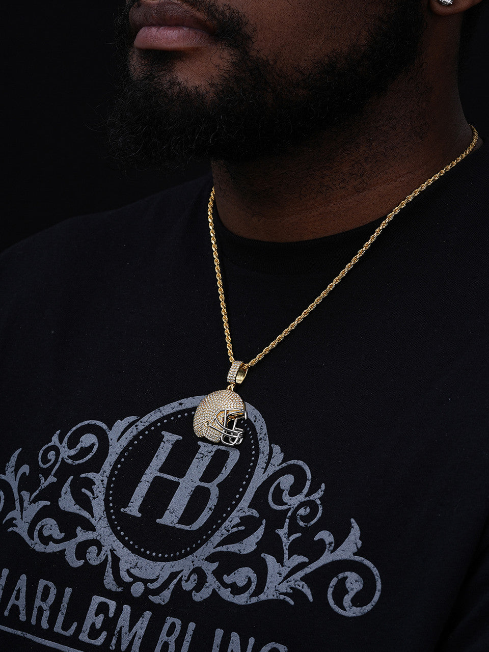 MOISSANITE Football Helmet Iced Out Pendant - 14k Gold Vermeil Or 925 Silver - Small 1.5"