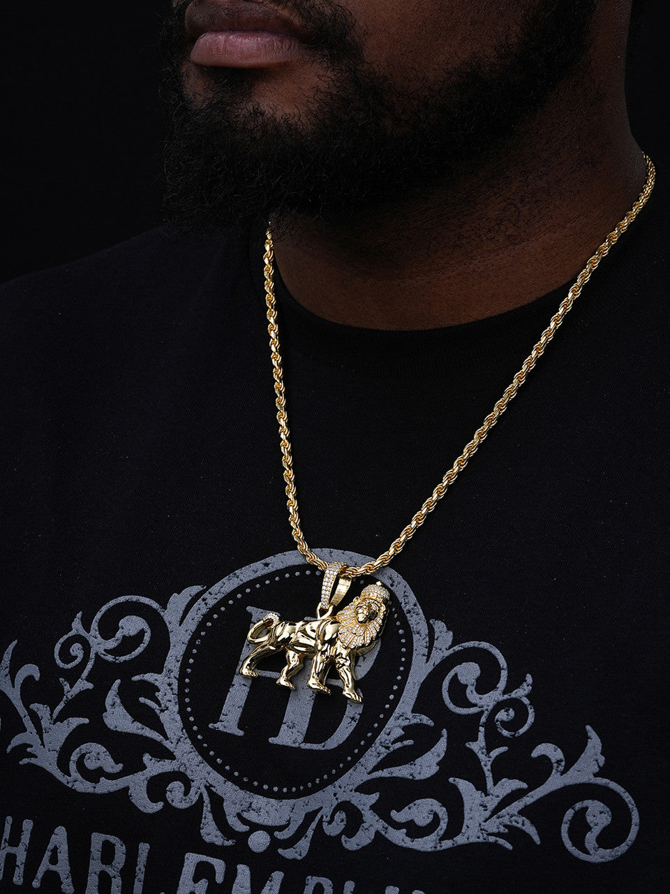 MOISSANITE Lion Of Judah W. Crown Rasta Pendant - 14k Gold Vermeil or 925 Silver - Medium 2.25"