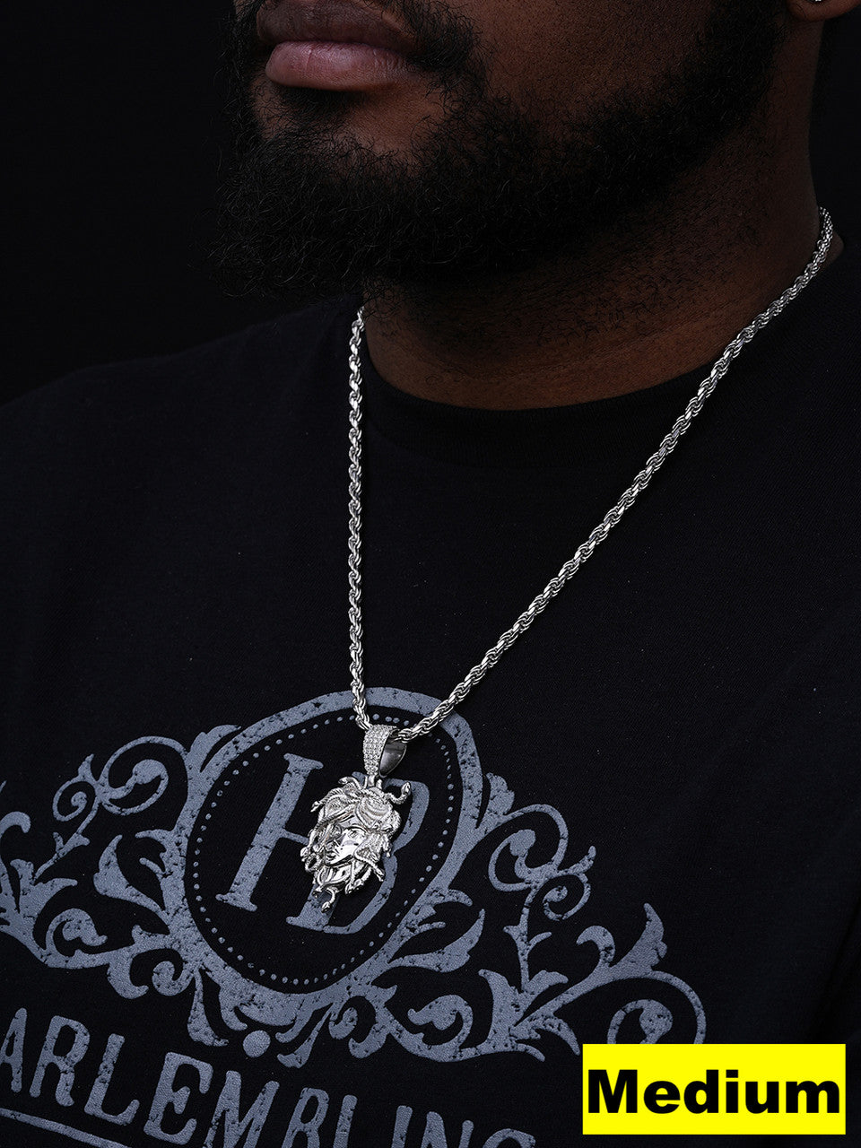 MOISSANITE Medusa Head Pendant - 925 Silver - 3 Sizes 0.75"-2.5"