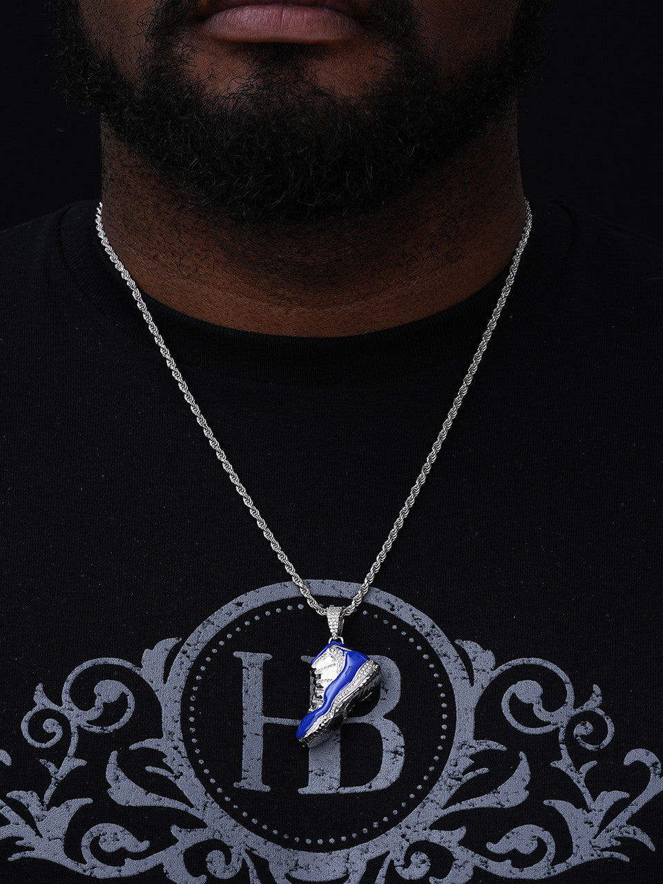 MOISSANITE Air Jordan 45 Blue Nike Sneaker Pendant - 14k Gold Vermeil Or 925 Silver - Medium 2"